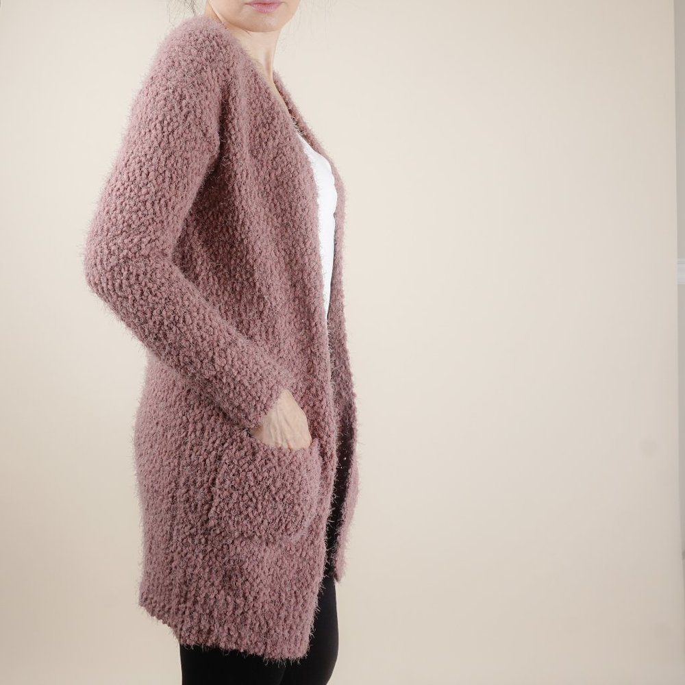 Mauve pink Boucle Popcorn Long Cardigan